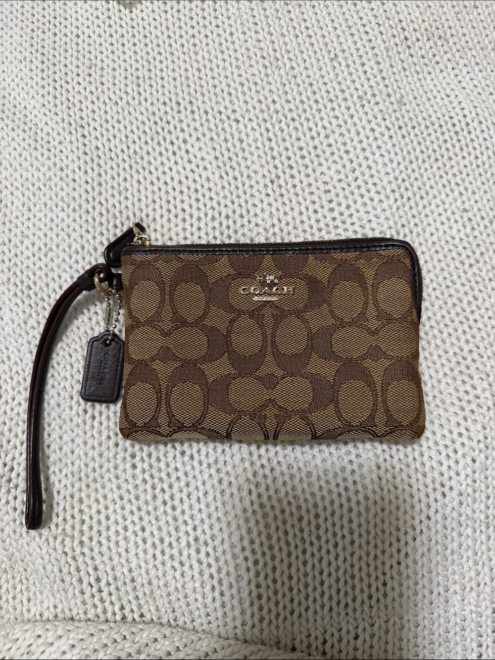 Vintage Coach Brown Signature Canvas Wristlet